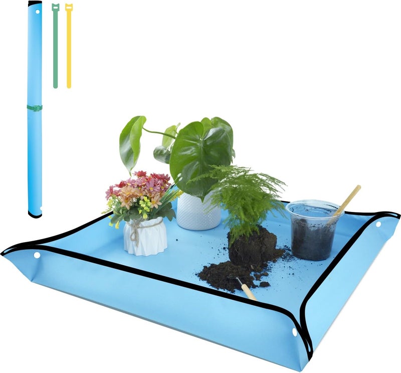 SupKing Repotting Mat 29.5"x 29.5" for Indoor Plant Transplanting Large Blue Garden Mat Gift for Plant Lovers Oxford Fabric Portable Potting Tray for Gardening Mess Control - Image 1